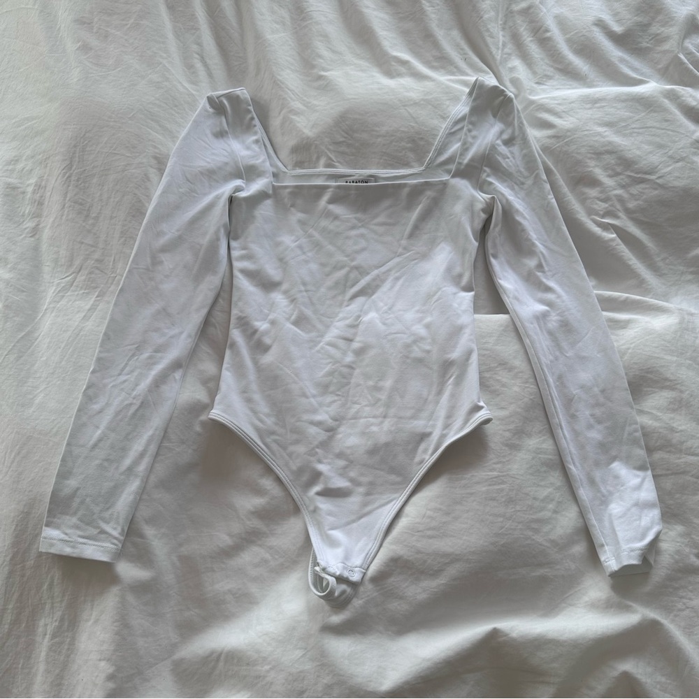 Babaton White Long Sleeve Bodysuit Classic Design